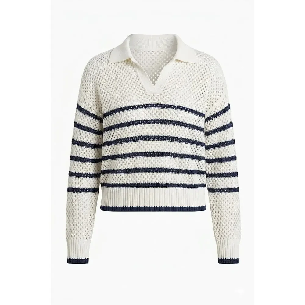 TNUCK SPORT White Stripe Mesh Fischer Sweater Size S NWT Retail $128 Tuckernuck - Picture 7 of 7
